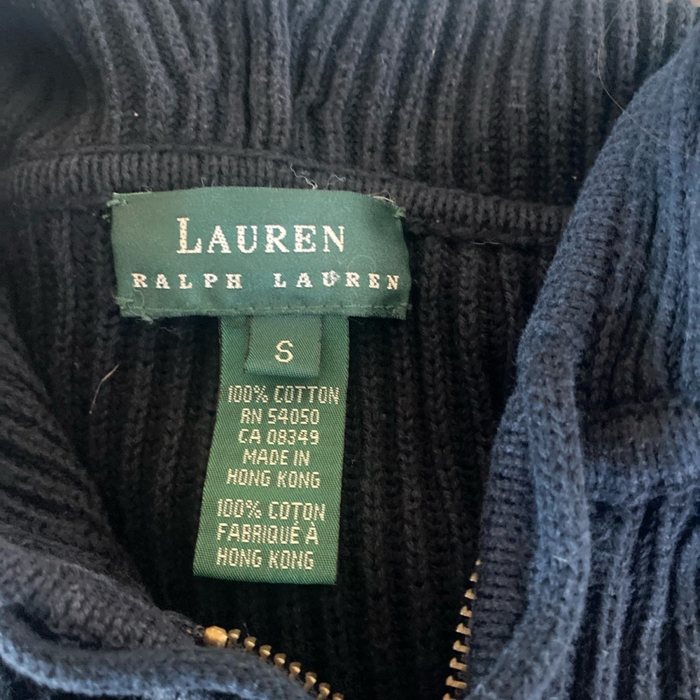 EUC Lauren Ralph Lauren Navy Cotton Ribbed Nautical Hooded Zip Front Cardigan - Picture 8 of 8